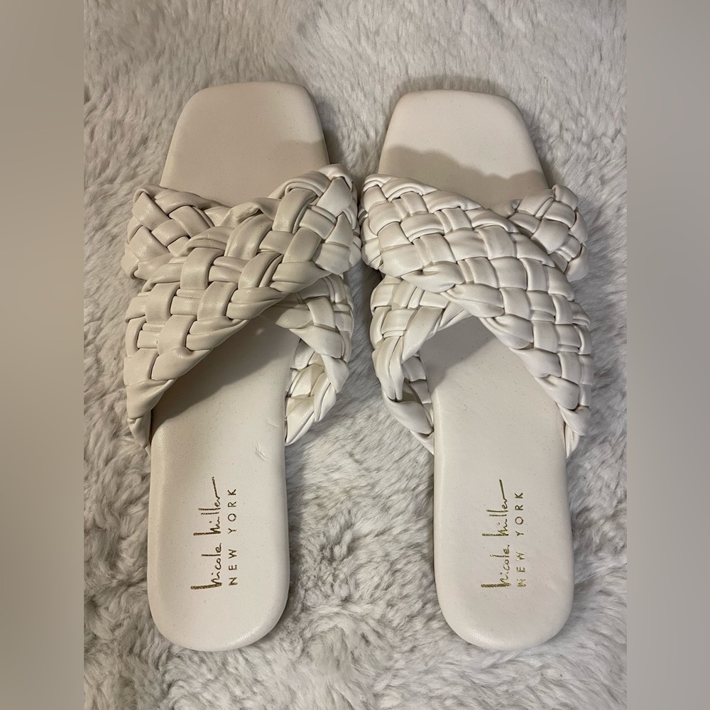 Nicole Miller White Braided Sandals